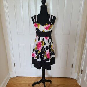 Vintage Trixxi Y2K Fit and Flare Dress Polka Dot Floral Retro Party Size 3